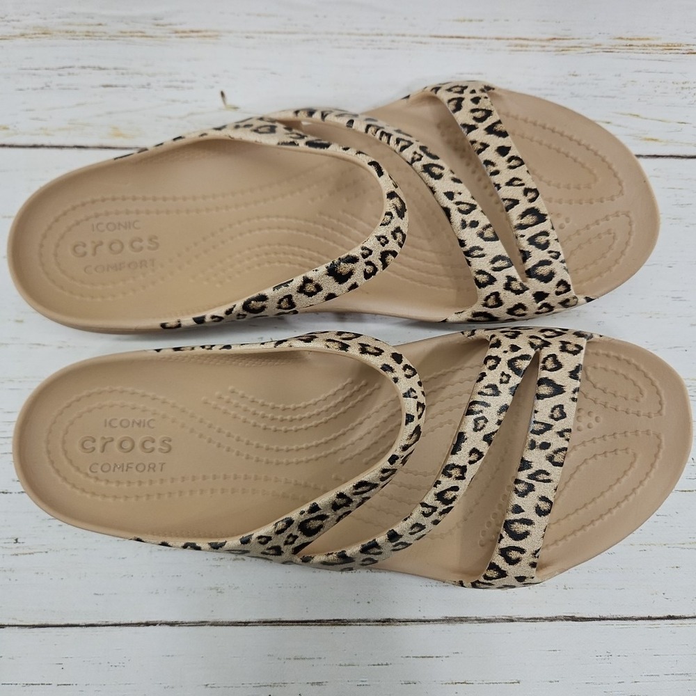 Crocs Kadee II Leopard Womens 8 Beige Slip On Slide Sandals Lightweight 206894 - Picture 6 of 10